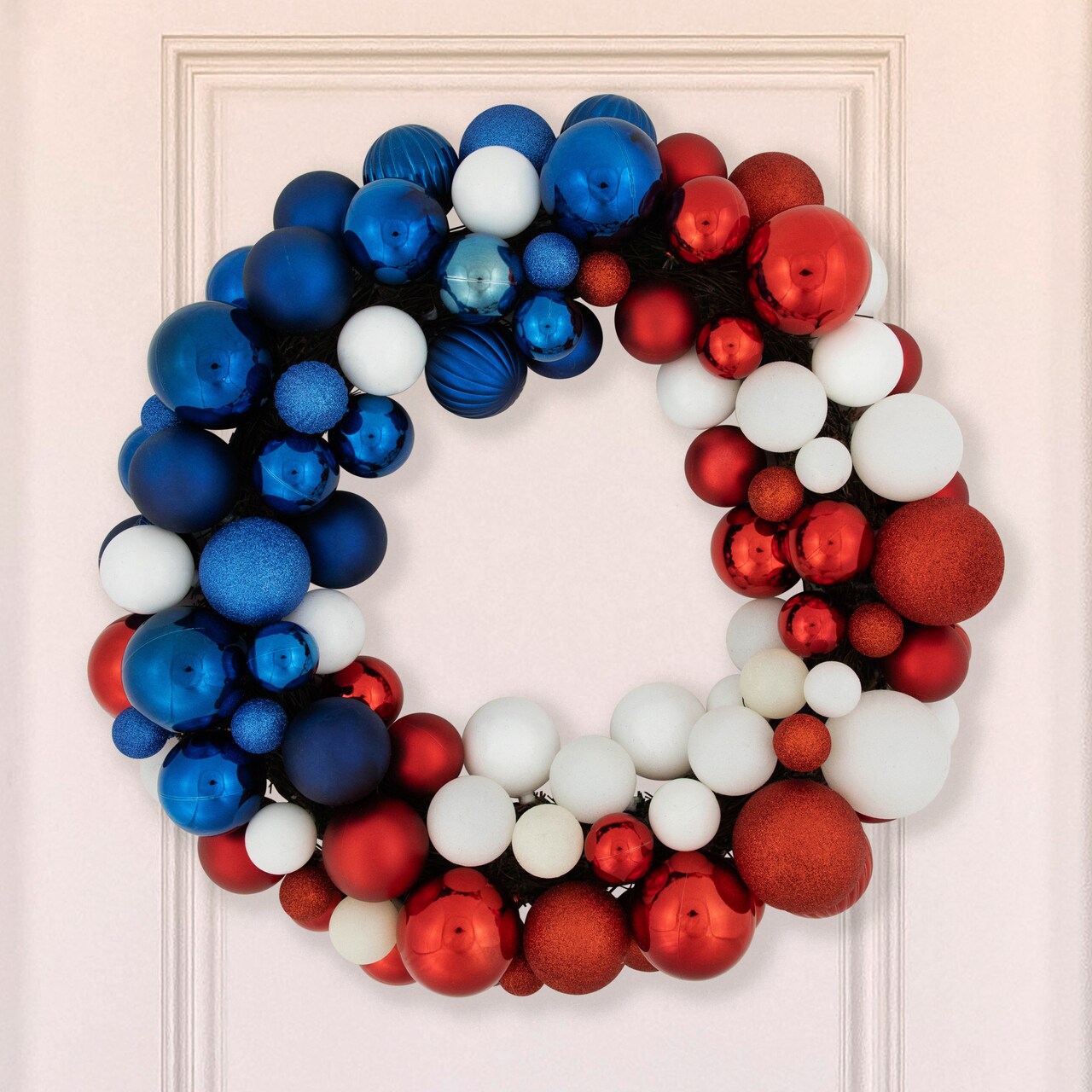Northlight 3-Finish Patriotic Ornament Wreath - 22" - Red, White and Blue